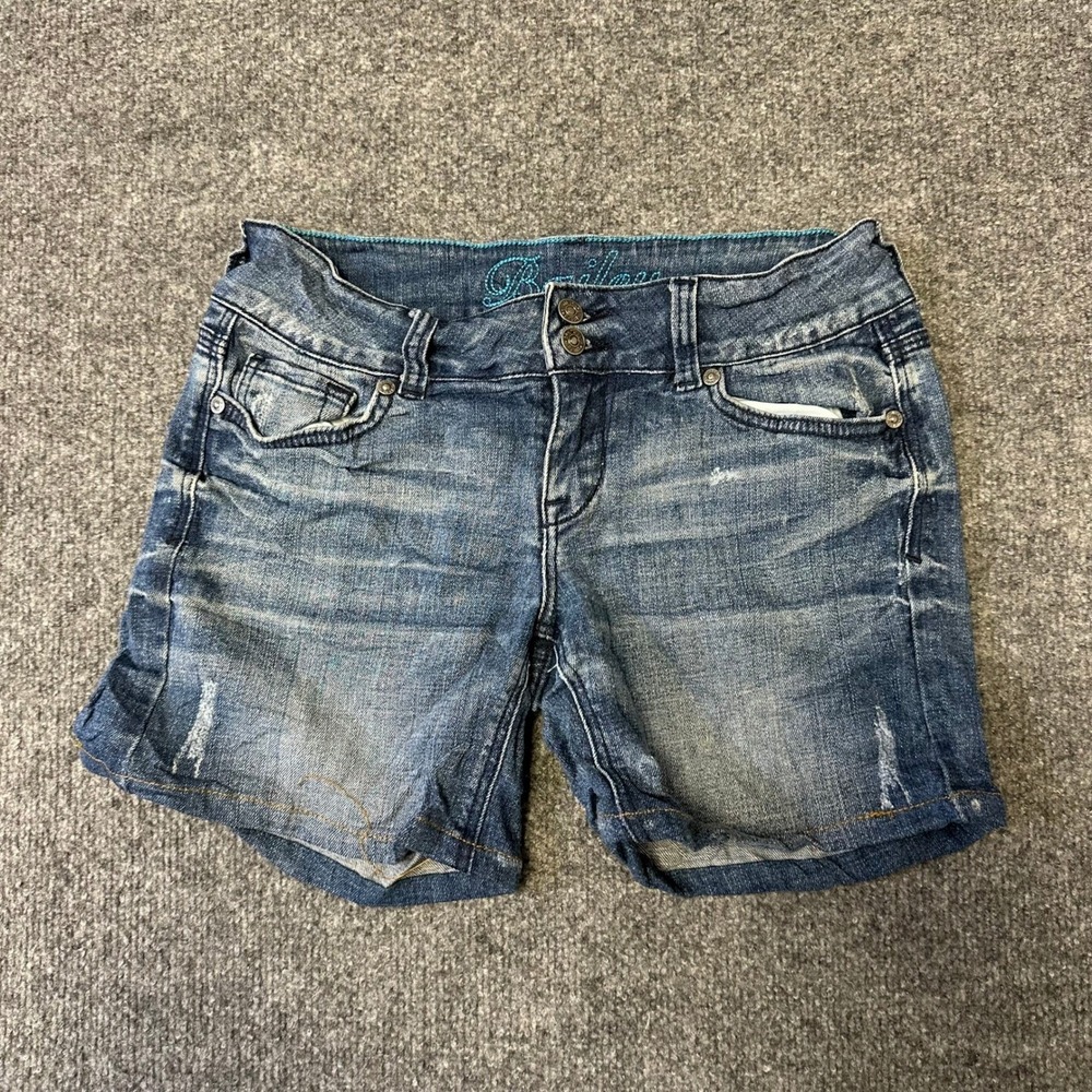 dELiA*s Denim Shorts Womens Size 1/2 Blue Bailey Distressed Low Rise Jean Casual